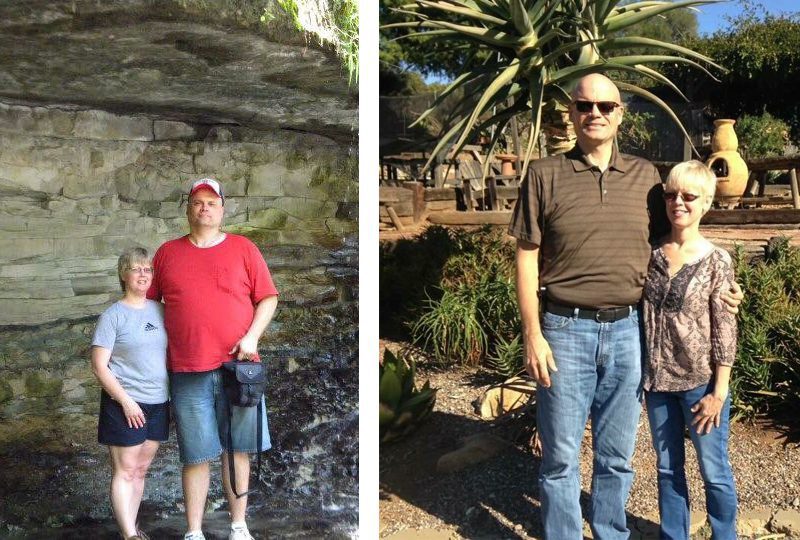 Gary Walker and his wife, Vicky, before and after switching to a plant based diet and losing weight