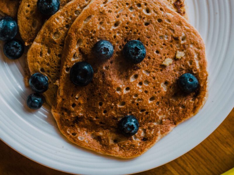Vegan Banana Pancakes with Blueberries