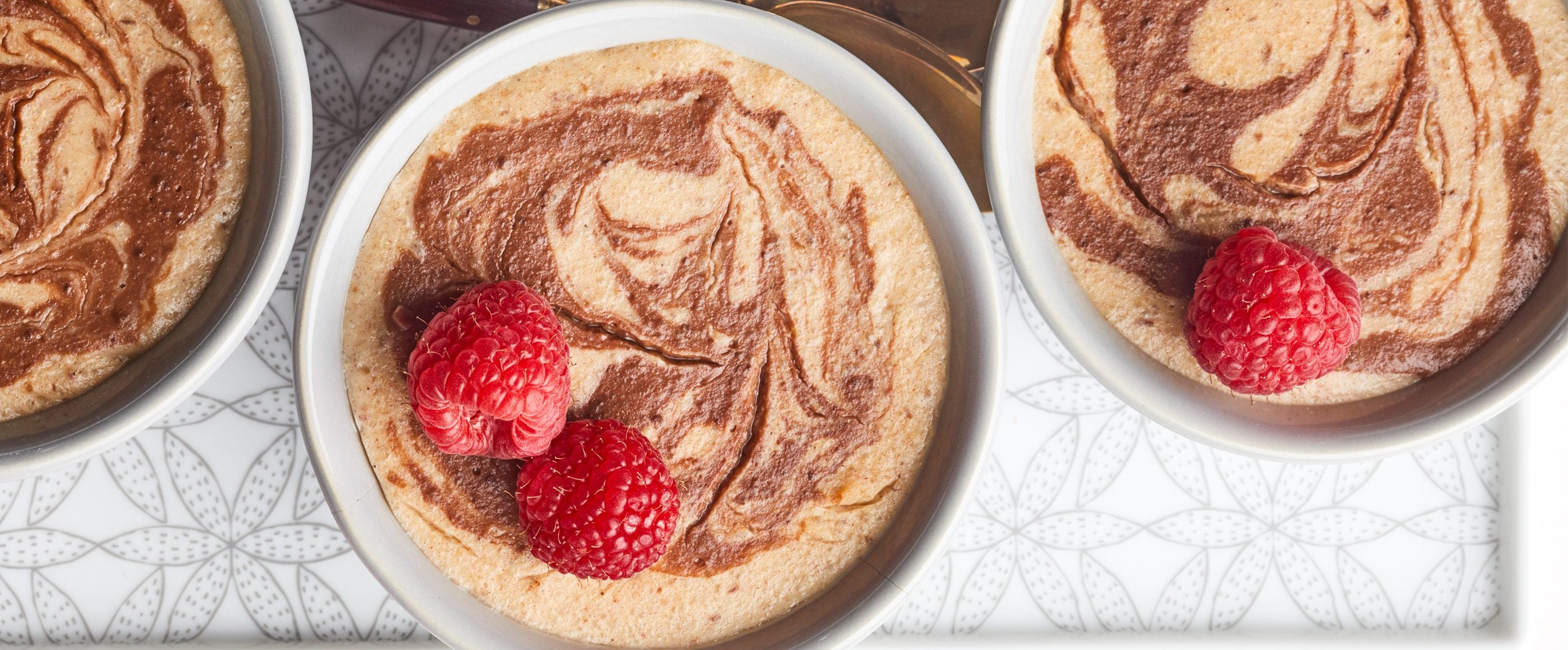 Vegan peanut butter pudding with chocolate swirls