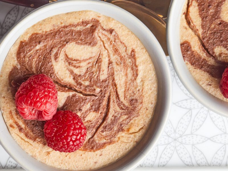 Vegan peanut butter pudding with chocolate swirls
