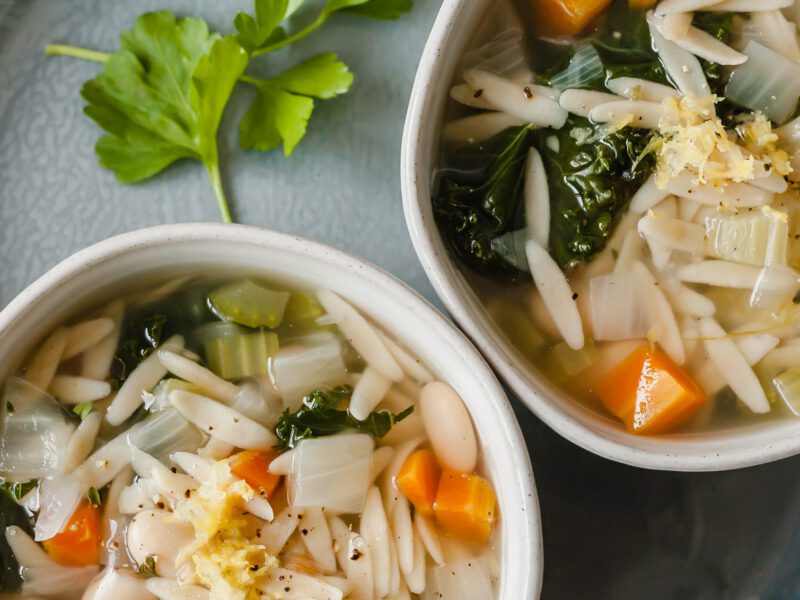 Cannellini Bean, Kale, and Orzo Soup