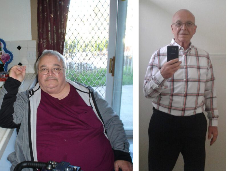 James William Booth, before and after losing 150 pounds
