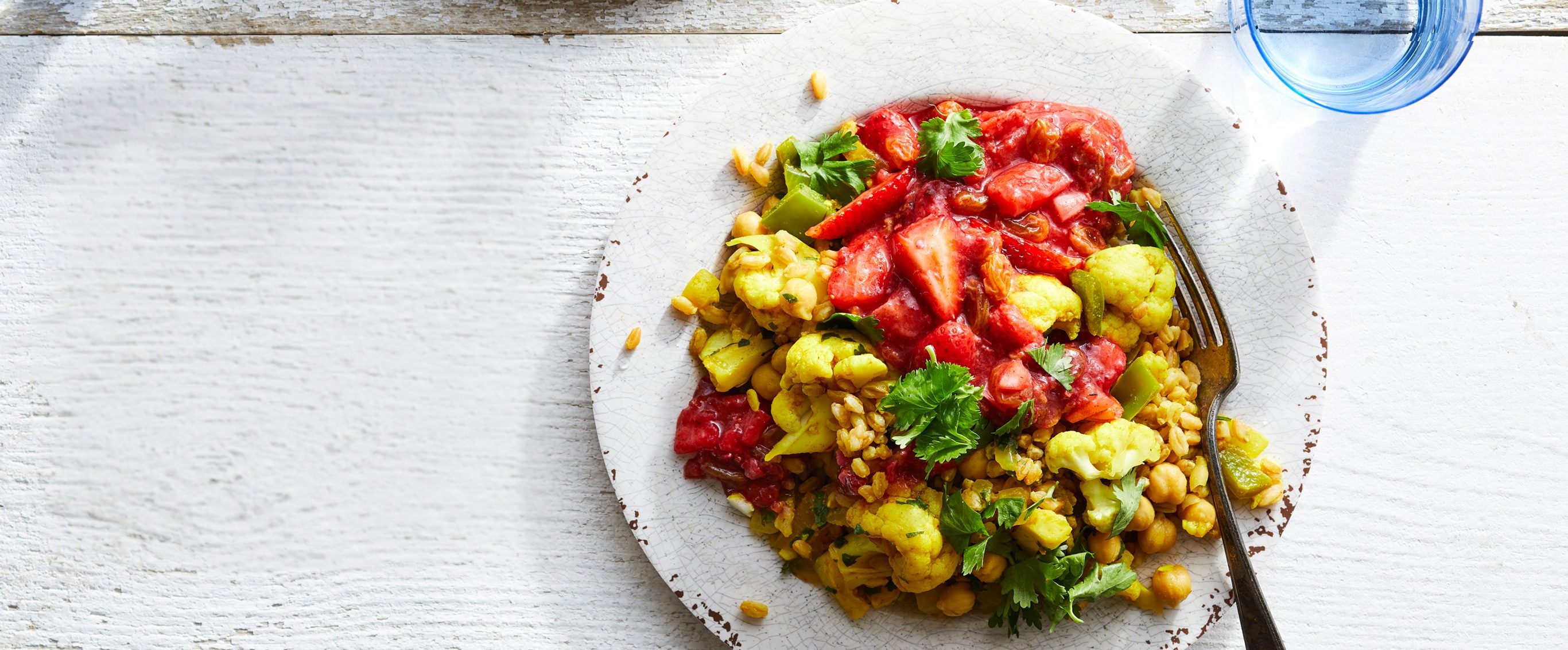 Curried Chickpeas with Strawberry Chutney