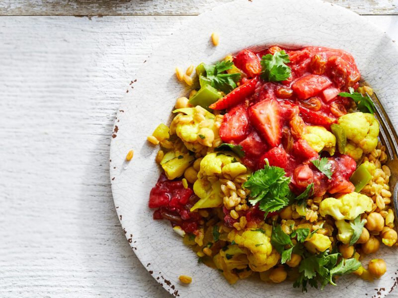 Curried Chickpeas with Strawberry Chutney