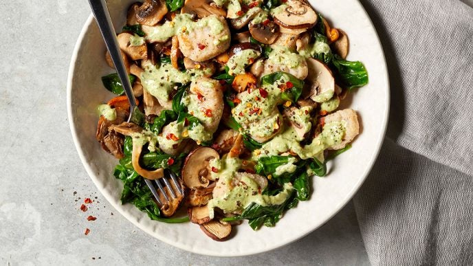 Vegan Potato Gnocchi with Mushrooms and Greens