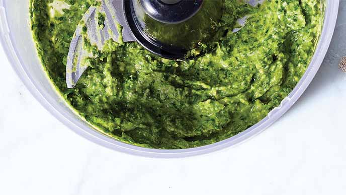 Green Goddess Sauce in a food processor bowl