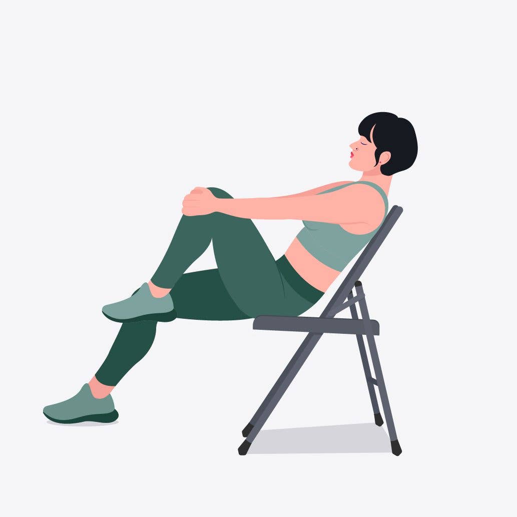 illustration of woman in chair doing a seated hip flexor stretch