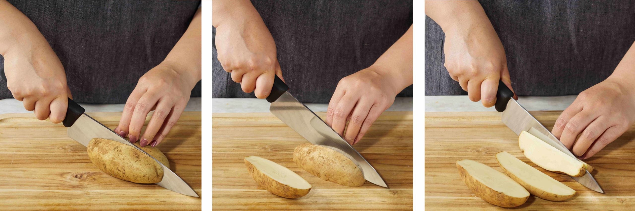 How to cut a potato into wedges, in three steps