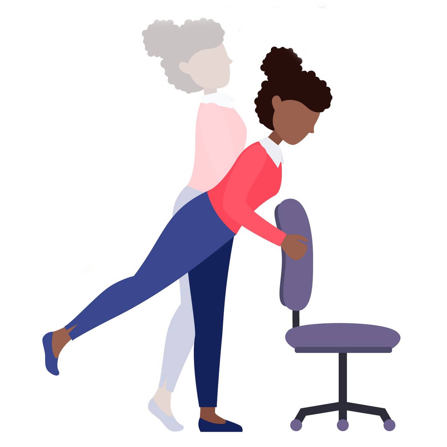 illustration of woman standing behind a chair doing a glute kick back exercise