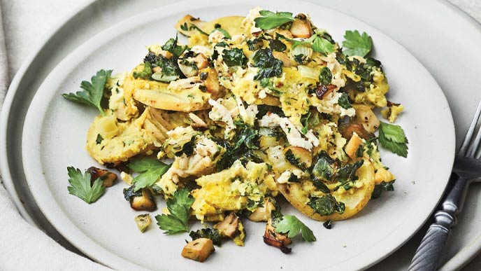Potato-Spinach Casserole with Trumpet Mushrooms