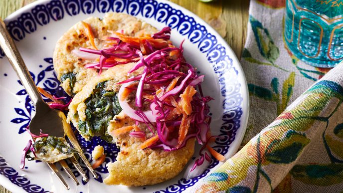 Vegan Spinach and Cheese Pupusas with Red Cabbage Slaw