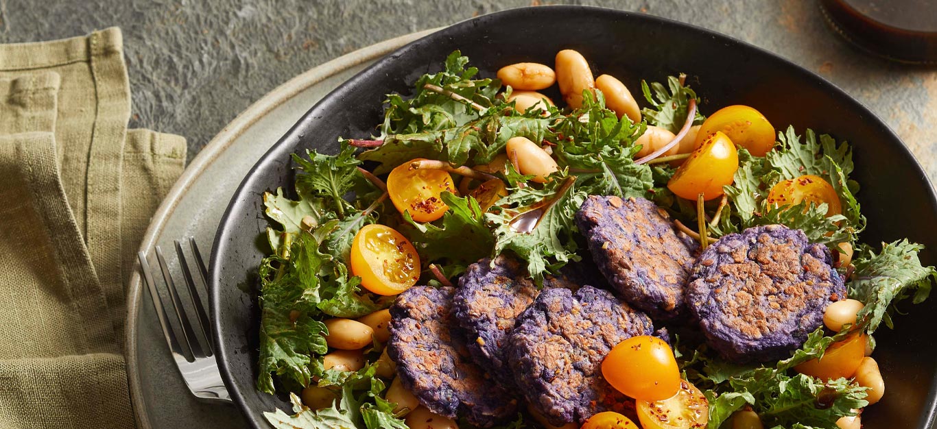 Purple Potato Croquettes with Kale Salad Recipe