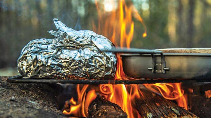 baked potato over a campfire