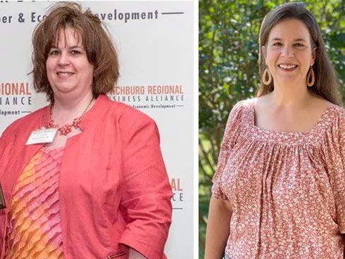 Side by side photos showing Stefanie Prokity before and after adopting a whole-food plant-based diet and losing weight. In the 