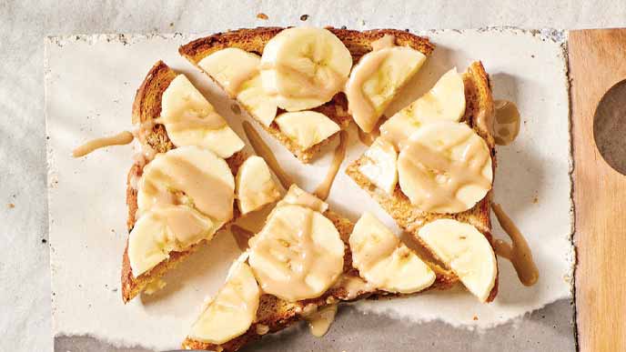 Banana Tahini Toasts on a white background