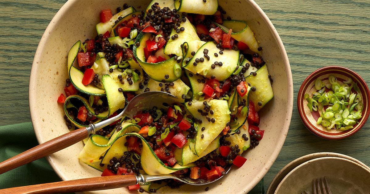 Ribboned Zucchini Salad with Lentils and Turmeric Dressing Forks Over
